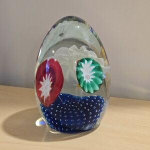 Vintage Murano Art Glass La Serenissima Paperweight Floral Bubbles 4" Egg